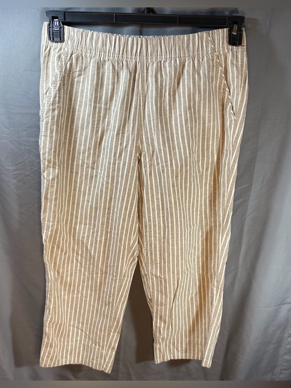 Womens Duluth Trading Co Pull On Crop Pants 10 Hemp Organic Cotton Stripe